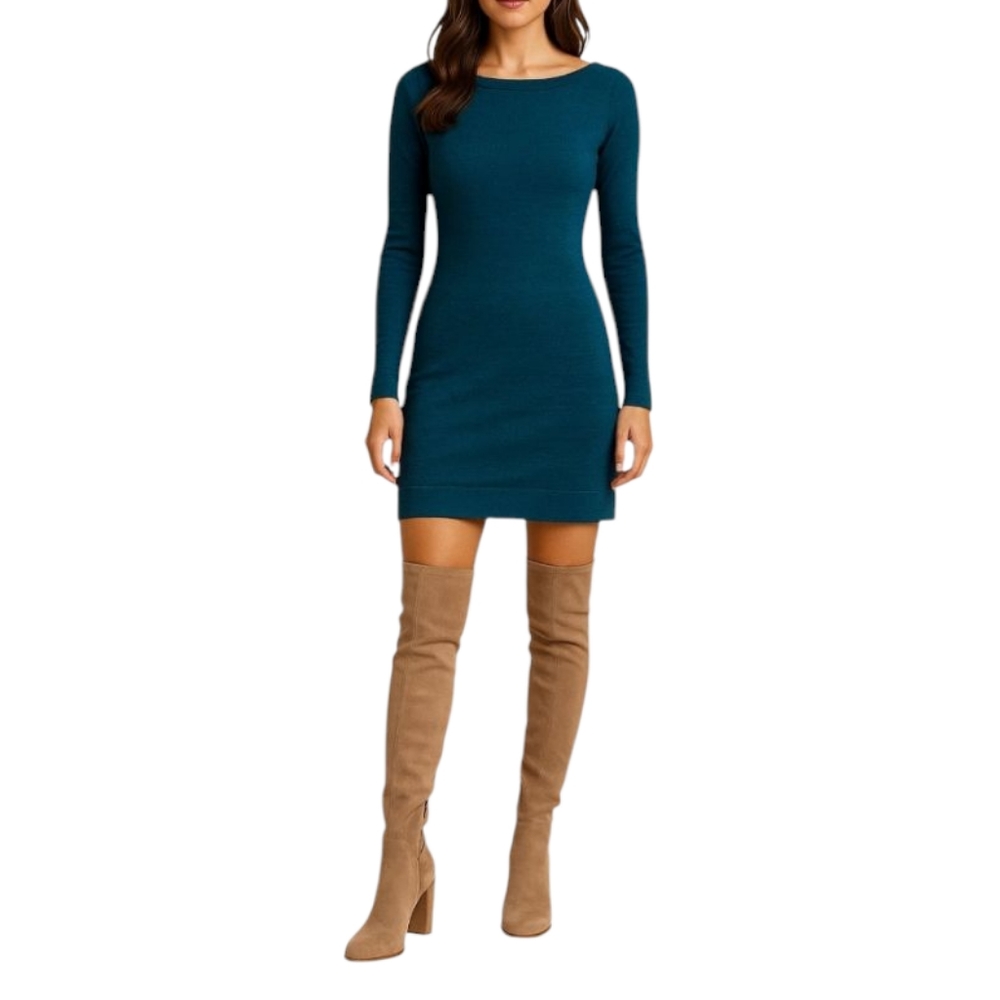 Elegant Teal Long Sleeve Dress